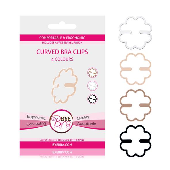 Bye Bra – Curved Bra Clips Nude (2x) & Brown & Black & White