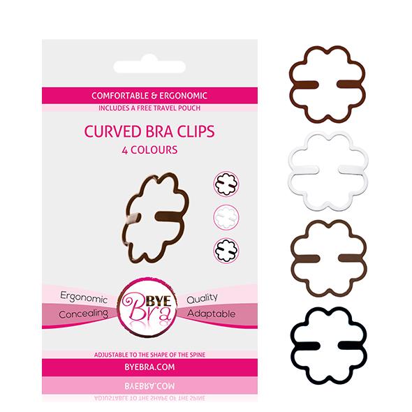 Bye Bra – Curved Bra Clips Brown (2x) & Black & White