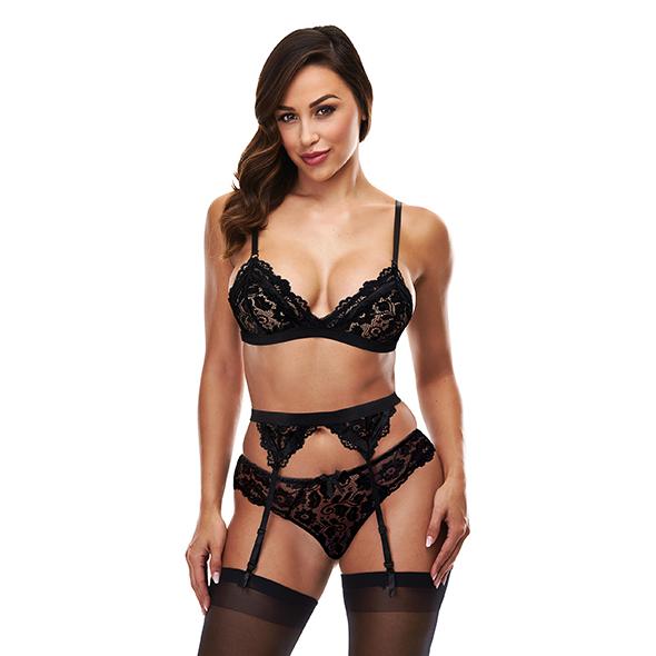 Baci – 3pc Lace Garter Set Black M/L